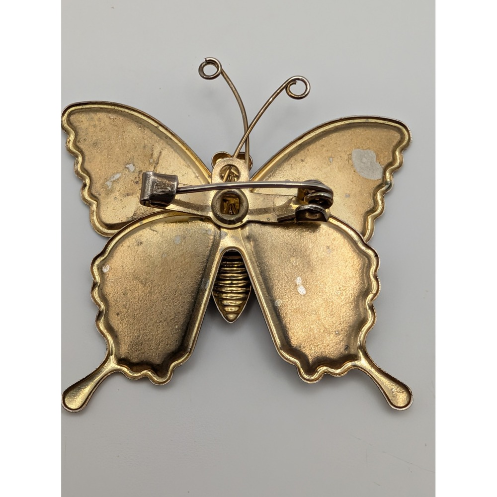 Vintage Foil Glitter Butterfly Brooch Lot 2 Gold Tone Jelly Belly Pin Set - Picture 6 of 11